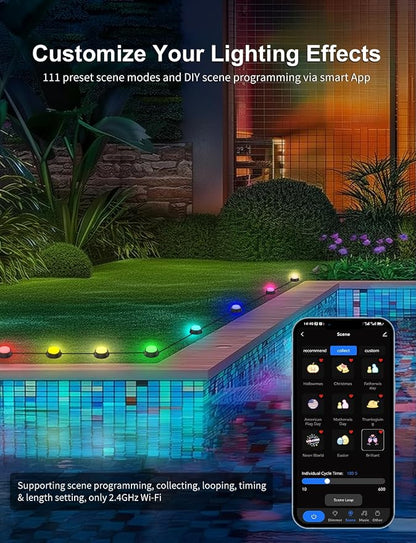 APPECK Outdoor Ground Lights 32 Pack, 100FT RGBW Pathway Lights Wired | 2200K Warm White Landscape Lighting, IP65 Waterproof, Color Changing, Garden Lawn Path, Holiday Decor, App/Remote Control