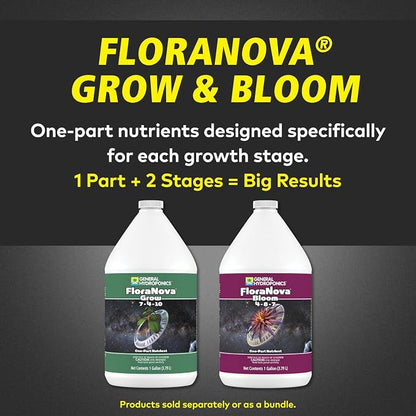 General Hydroponics HGC718805 FloraNova Grow 7-4-10, Robust Strength of Dry Fertilizer But in Rapid Liquid Form, Use for Hydroponics, Soilless Mixtures, Containers & Garden Grown Plants, 1-Gallon