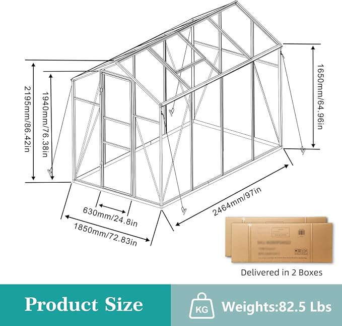6x8 FT Greenhouse, Walk-in Heavy Duty Polycarbonate Outdoor Greenhouses with Raised Base & Anchor, Height-Enhanced Aluminum Frame, & Drainage System for Backyard All Season Growing, Black