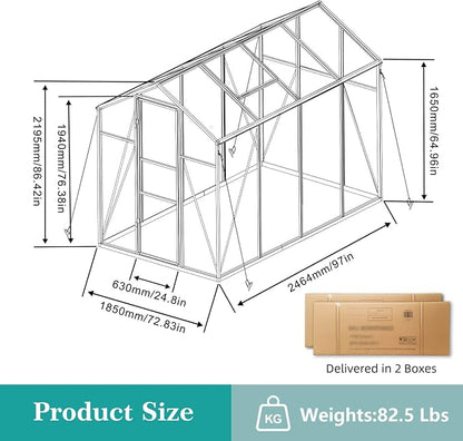 6x8 FT Greenhouse, Walk-in Heavy Duty Polycarbonate Outdoor Greenhouses with Raised Base & Anchor, Height-Enhanced Aluminum Frame, & Drainage System for Backyard All Season Growing, Black