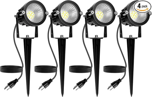Outdoor Spotlight Cool White 6000K, 10W LED Spot Lights Outdoor for Yard Garden Tree, 120V Plug in Landscape Lighting with IP65 Waterproof for Halloween Christmas Decor, 4 Pack