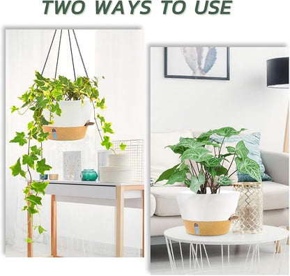 ZMTECH 12 Inch Hanging Planters for Indoor Plants, Modern White Self Watering Hanging Planter with Visible Water Level Window & Chain, Large Flower Pots for Outdoor Patio Decor