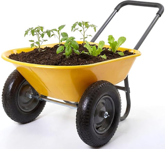 Garvee Wheelbarrow Garden Cart, Heavy Duty Home Utility, Dual-Wheel Home Garden Yard Utility Wheelbarrow Cart with Built-in Stand, (Yellow)