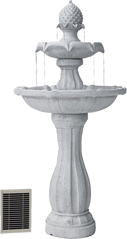XBrand 44" Solar Powered Outdoor Fountain, Elegant 2-Tier Cascading Water Feature, Fiberglass Resin Garden & Patio Fountain with Solar Panel - White