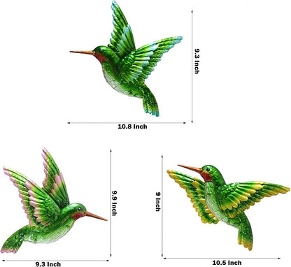 Glass Hummingbird Wall Art Hummingbird Decor Metal Fence Decorative Hanging | J-Fly; Bedroom Garden Patio Porch Fence of Decor 10 Inch, Great gift choice