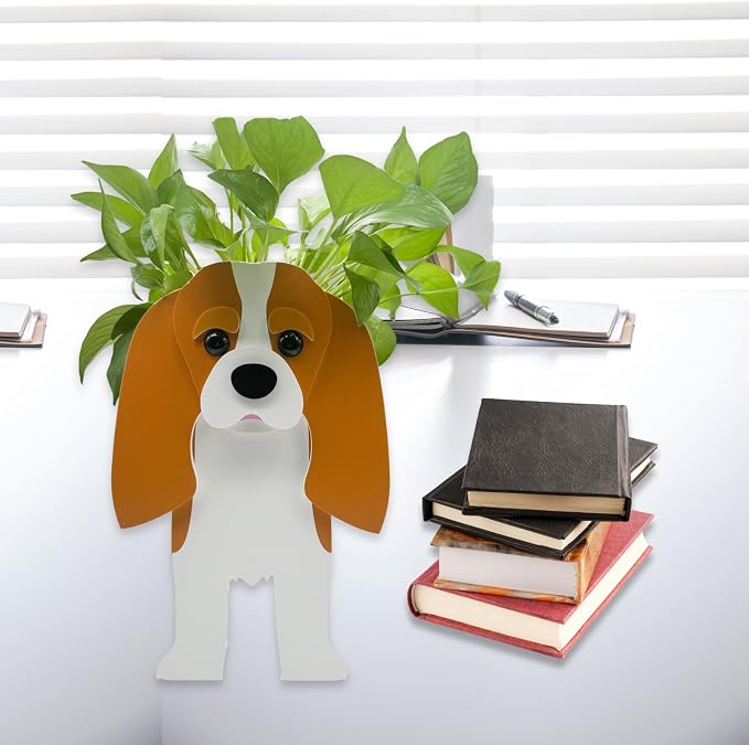 Brown King Cavalier Dog Planter Pots, 9.45 x 8.66 x 13.39 in | Dog Flower Pot, Cute Animal Shaped Plant Pot, Gifts for Women & Pet Lovers, Indoor Outdoor Garden Home Office Decor