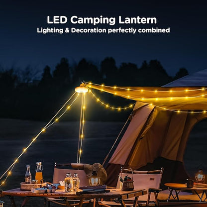 OGERYCamping String Lights, 4 in 1 Quick Storage 32.8FT Rechargeable Tent Lights String with 8 Lighting Modes, Hanging Waterproof Portable LED Lamp for Outdoor Patio Awning Garden Camping Essentials