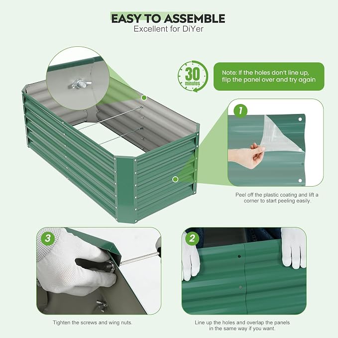 4×2×1.4ft Galvanized Raised Garden Bed Kit, Metal Planter Boxes Outdoor, High Raised Beds for Vegetables, Fruits, and Flowers - LotusGreen