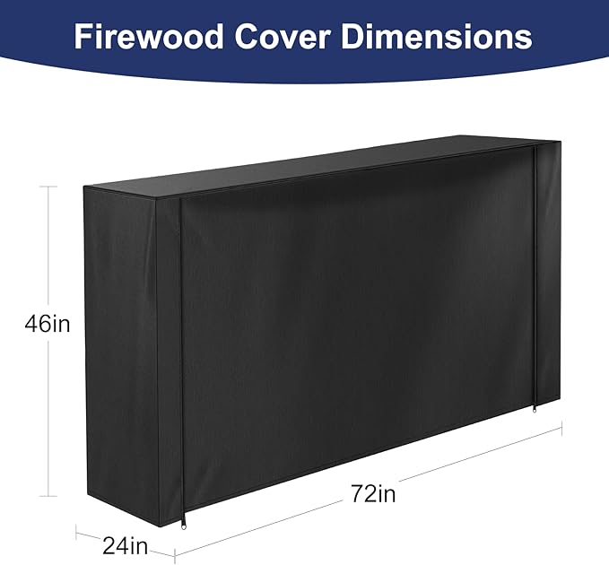 HONEST OUTFITTERS 6ft Firewood Rack Cover, Heavy Duty Waterproof 600d Oxford Outdoor Firewood Storage Cover with Zipper and Openable Front Flap, Cover Only