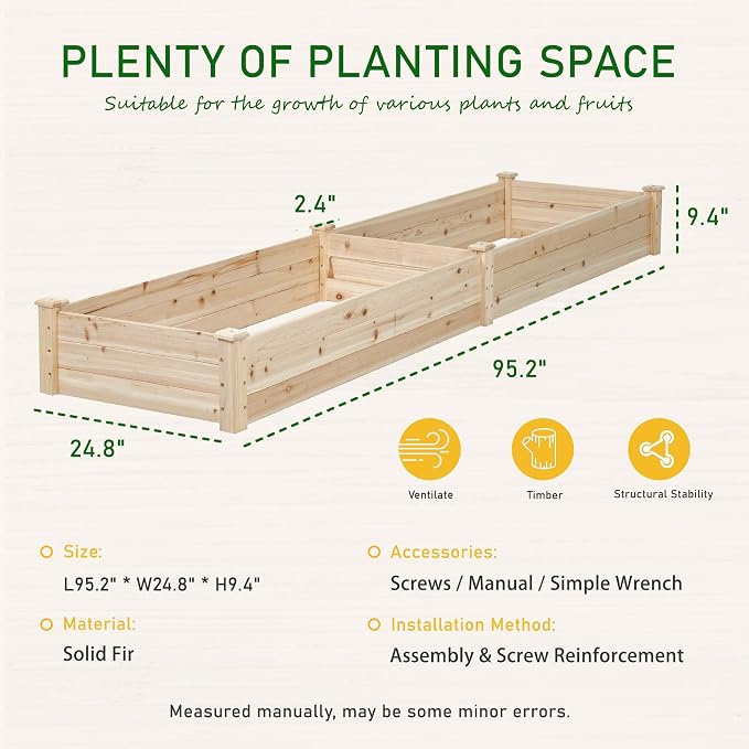Incbruce 95x24x10 in Wooden Raised Garden Bed Planter, Bolt Assembly Elevated Flower Bed Boxes Kit for Vegetable Flower Gardening, Natural
