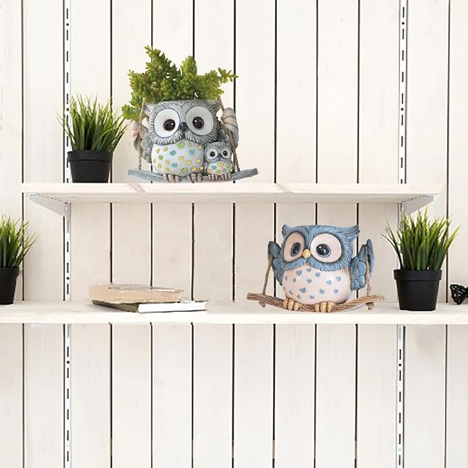 Swing Owl Hanging Planters for Indoor Plants, Cute Small Succulent Pots with Drainage Hole, Unique Resin Plant Hangers Outdoor, Hanging Plant Holder for String Of Pearls, Gift Ideas for Mother