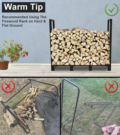 Koutemie 4Ft Outdoor Firewood Rack Holder for Fireplace Wood Storage, Adjustable Fire Log Stacker Stand, Black