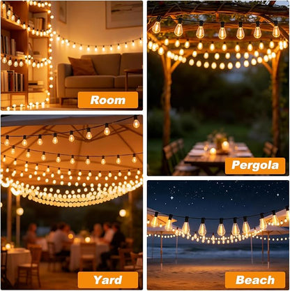 100(90+10)FT Outdoor String Lights, 30m Waterproof Remote LED Patio Lights with 39+2 S11 Bulbs, Dimmable Outside Hanging Lights for House, Porch,Yard,Garden,Connectable Plug-in Gazebo Lighting