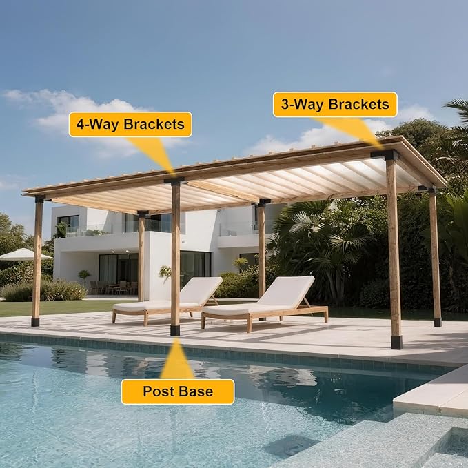 Pergola Bracket kit for 4"x 4" (Inner 3.5" X 3.5") Lumber (12 pc) | Heavy Duty 13-Gauge Steel,DIY Pergola Hardware Kit with 3-Way & 4-Way Corner Bracket for Gazebo,Gardens,Pergolas,Courtyards