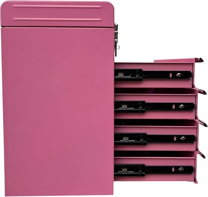 Workington Portable Metal Tool Chest with 4 Drawers, 20" 4-Drawer Tool Chest Cabinet with Ball Bearing Drawer Slides, Steel Tool Storage Box Organizer 4004 Pink