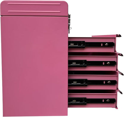 Workington Portable Metal Tool Chest with 4 Drawers, 20" 4-Drawer Tool Chest Cabinet with Ball Bearing Drawer Slides, Steel Tool Storage Box Organizer 4004 Pink