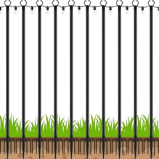 AHRLHR 10 Pack String Light Poles, Outdoor String Light Pole 10 ft Forked Metal Light Pole with Adjustable Outdoor Light Stand, Deck, Backyard, Garden, Wedding, Rustproof and Sturdy with Hooks.