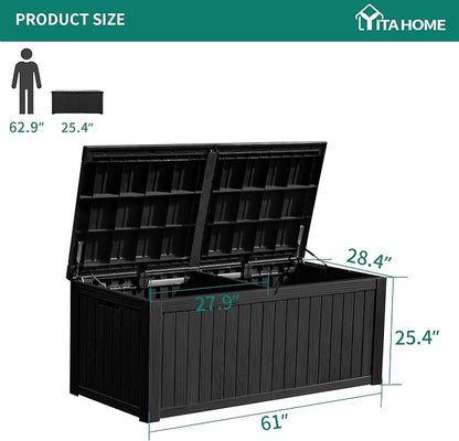 YITAHOME 180 Gallon Large Deck Box w/Divider | XL Waterproof Outdoor Storage for Patio Furniture,Outdoor Cushions, Garden Tools, Sports Equipment and Pool Supplies, Resin