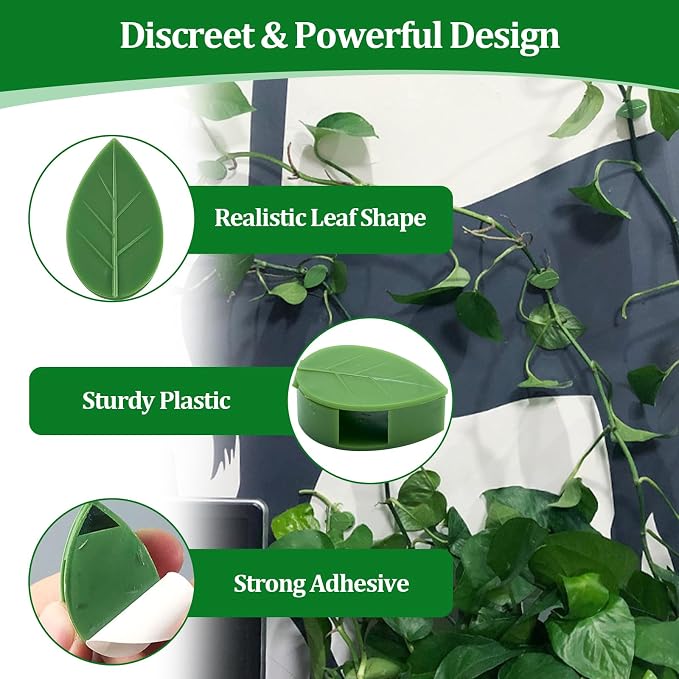 Plant Wall Clips for Climbing Vines Green Garden Stem Holder with Adhesive Climbing Wall Fixture Clips for Indoor Wall Decor, Office, Home (60 Packs)