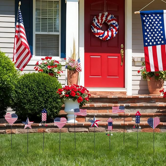 hogardeck 4th of July Decorations Outdoor, 10 PCS Metal Patriot Star Firework Decorative Garden Stakes for Fourth of July Decorations, Patriotic Yard Signs for Garden, Porch, Patio, Flower Beds