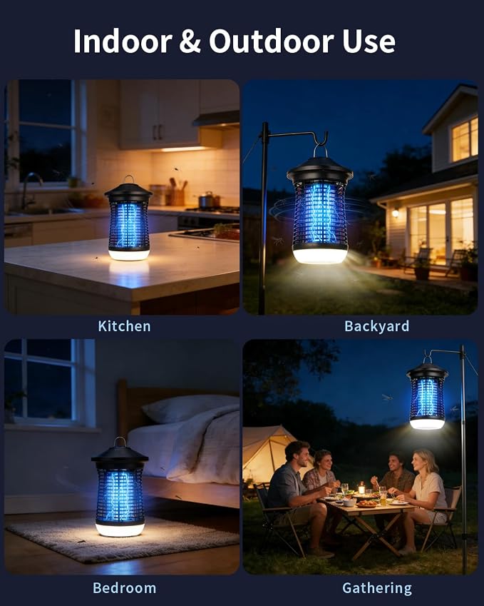Electric Bug Zapper Indoor/Outdoor, Mosquito & Insect Zapper with LED | Electric Insect Control Device with LED Light. IPX4 Waterproof. 360° Attraction for Home, Kitchen, Patio.