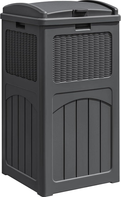 Greesum 33 Package Delivery Box for Outside, Patio Waterproof Resin Garbage Bin with Lid for Hideaway, Deck, Patio, Gray