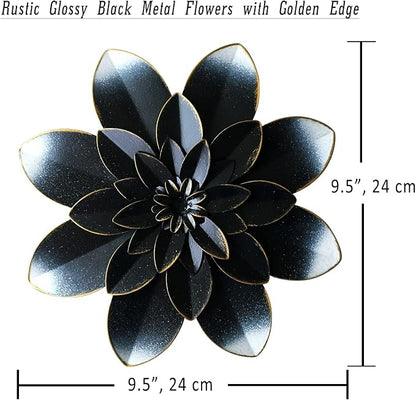 Black Metal Flower Wall Art Decor, 9.5“ Rustic Modern Floral Sculpture, Distressed Hanging Home Decoration Accent Artworks for Indoor Bedroom Living Room Office Outdoor Garden Patio