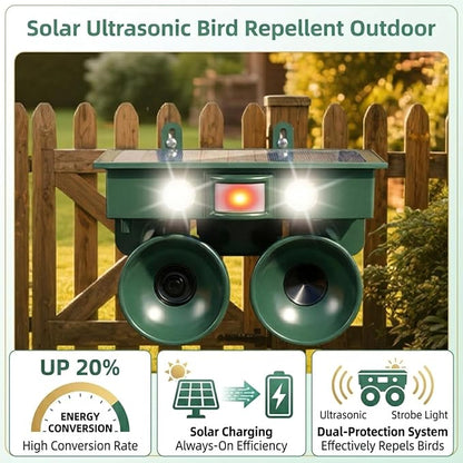 Solar Bird Repeller Outdoor, Woodpecker Deterrent Device for Patio | Ultrasonic Pigeon Waterproof Repellent with Motion Sensor & Flashing Light for Garden&Patio