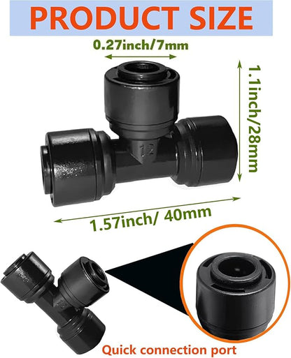 15 Pack 1/4" Quick Connect Drip Tee Connectors,Leak Free Fittings | Fits 1/4 Inch (6.35mm) Irrigation Tubing,Durable Black Plastic,Easy Push-to-Install for Garden Sprinkler
