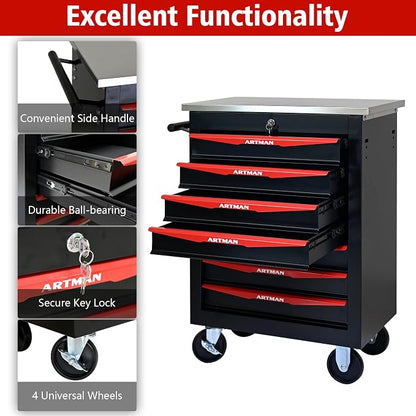 KEIKI 7 Drawers Tool Cart on Wheels,Multifunctional Rolling Tool Chest Tool Storage,Drawers Rolling Tool Trolley Organizer Tool Case for Garage, Warehouse, Workshop, Repair Shop (Black)