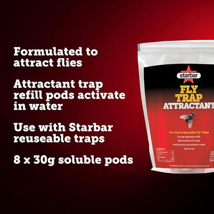 Starbar Fly Trap Attractant Refills, 8 Water-Soluble Pods for Fly Traps