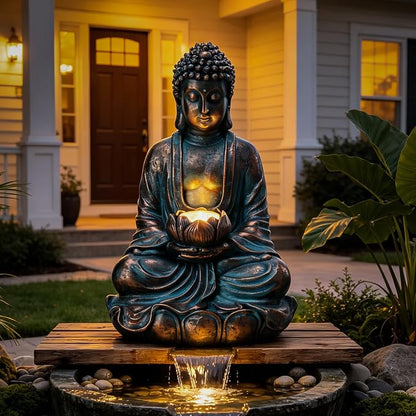 Bshine Solar Buddha Statue Outdoor Lights - 11x6 Inch Waterproof Garden Statue with Lotus, Meditation Zen Spiritual Room Decor for Yard