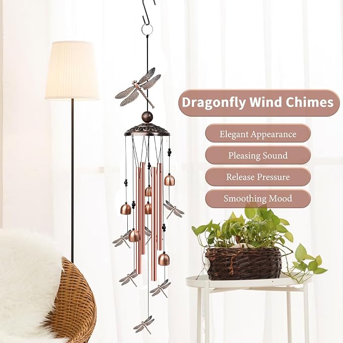 35" Dragonfly Wind Chimes Outdoor Dragonfly Gifts for Women/Men/Mom/Grandma Birthday Gifts Memorial Gift Metal WindChimes for Outside/Indoors, Home, Lawn, Porch, Patio, Garden Decor, Yard Decorations