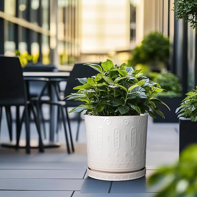 Eightpot Ceramic Pots for Plants 12 Inch - Large Ceramic Planters for Indoor Plants Outdoor Modern Flower Pot with Drainage Holes and Saucer for Office Garden Patio White
