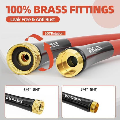 SPECILITE 3/4" Hot/Cold Short Leader Garden Water Hose 10 ft, -50℉-190℉, Flexible & Lightweight Rubber Pipes With 3/4" Brass Fittings for Yard, Outdoor, Farm, Red