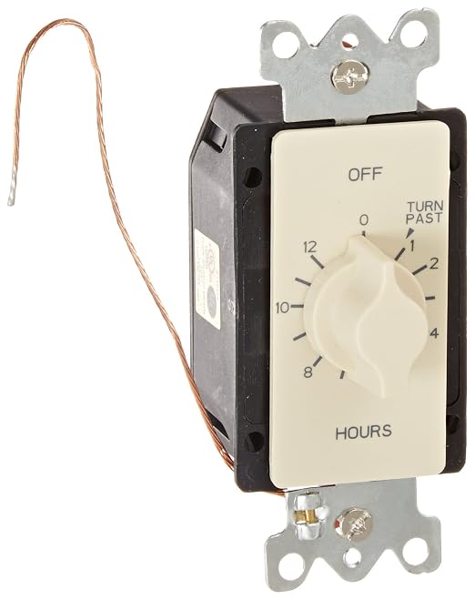 NSI A512H Tork Spring-Wound in-Wall Twist Timer with 12-Hour Length and Ivory Faceplate for Automatic Shutoff of Fans or Light