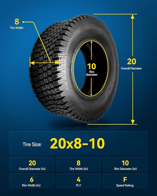 PHILTOP 20x8-10 ATV UTV Tires, 4-Ply Super Mud 20x8-10 ATV All-Terrain Tires for Riding Mowers, Golf Carts, Off-Road,1 Pcs,Tubeless (Z-160)