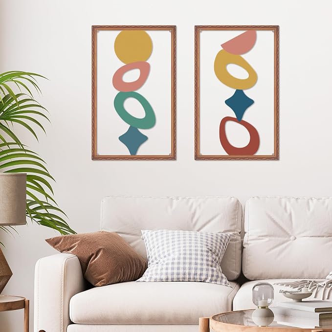 ruelen Abstract Metal Irregular Wall Art - Modern 2D Geometric Metal Wall Decor for Living Room - Luxury Wall Sculpture - Colorful Minimalist Home Decor (Metallic wood grain effect)