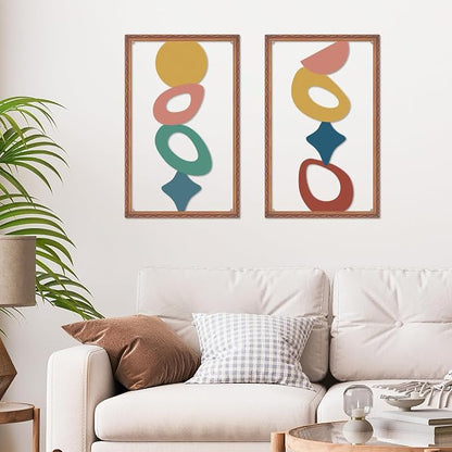 ruelen Abstract Metal Irregular Wall Art - Modern 2D Geometric Metal Wall Decor for Living Room - Luxury Wall Sculpture - Colorful Minimalist Home Decor (Metallic wood grain effect)