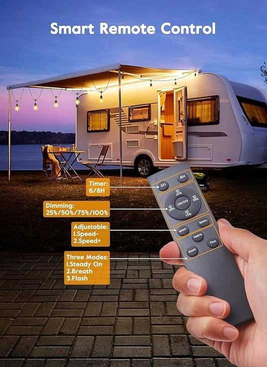 Brightown Outdoor String Lights, 157FT 50 Bulbs Shatterproof Patio Lights with Remote, IP65 Waterproof Dimmable Hanging Connectable LED Outdoor Lights for Backyard, Bistro, Porch, Deck, Balcony