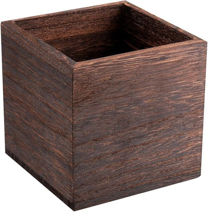 HAKZEON 4 Pack Wooden Planter Box, 4 Inch Square Wood Vase Flower Pots Rustic Cube Planter Box for Wedding Garden Windowsill Home Decor