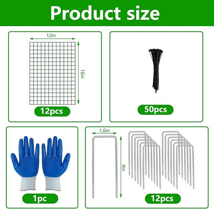 4 Pack Plant Protectors from Animals, 12''x16'' Metal Plant Cages for Outdoor Plants, Garden Plant Protector with Stakes & Zip Ties, Keep Rabbits Squirrels Out, Plant Cage for Flowers Vegetables