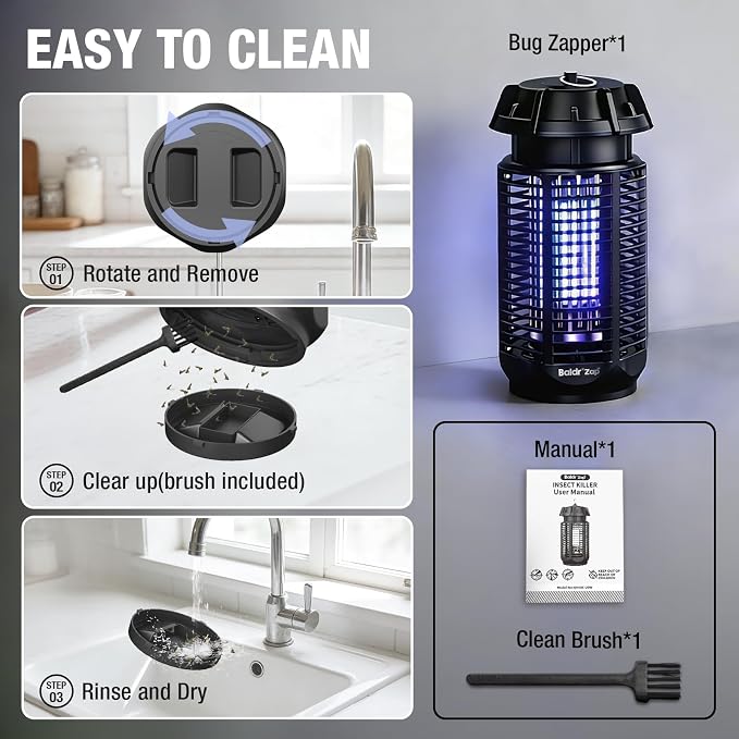 BALDR Bug Zapper Outdoor Indoor, 20W Power & 4200V Instant Grid Mosquito Repellent, Coverage of 1/2 Acre Fly Trap for Patio, Backyard, Home，2 Pack