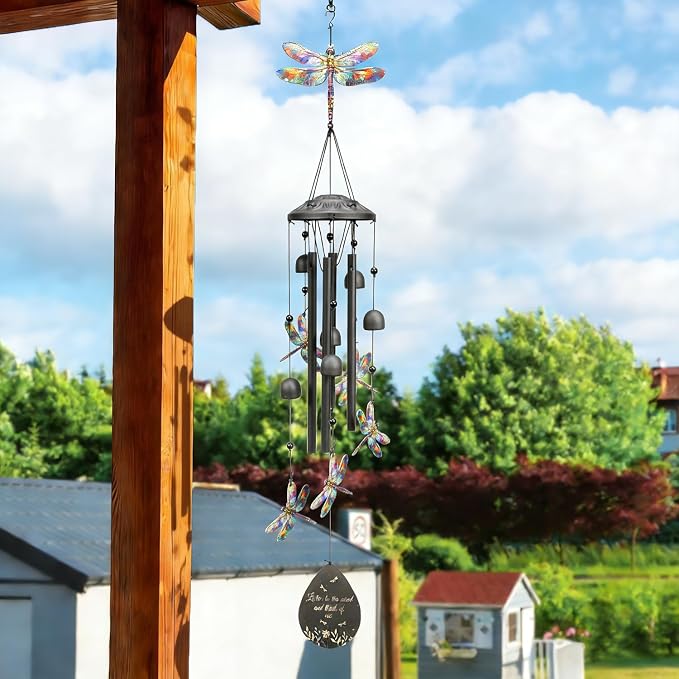 Dragonfly Wind Chimes Outdoor Durable Metal Windchimes Garden Patio Decor | Dragonfly Gifts for Women/Men, Garden/Yard Decor, Memorial/Birthday Gifts for Grandma/Mom, Chimes for Outside