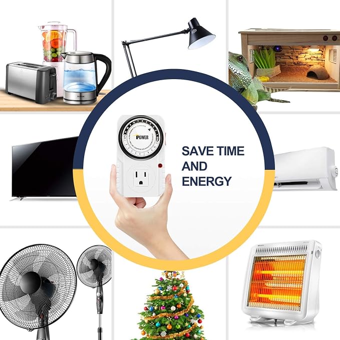 iPower 24 Hour Plug-in Mechanical Electric Outlet Timers Switch Programmable Indoor, Accurate Heavy Duty 3-Prong for Lamps Fans Christmas String Lights, AC 1725W 1/2 HP, UL Listed