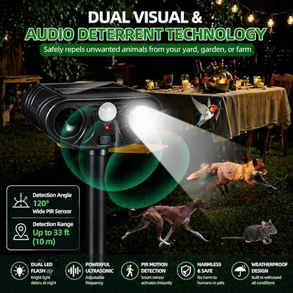 4 Pack Sonic Fortress Pro Deer Repellent Solar Animal Deterrent Outdoor | Motion Activated Deer Repellent Device Cat Deterrent Outdoor Squirrel Raccoon Fox Rabbit Repeller for Garden Yard Farm
