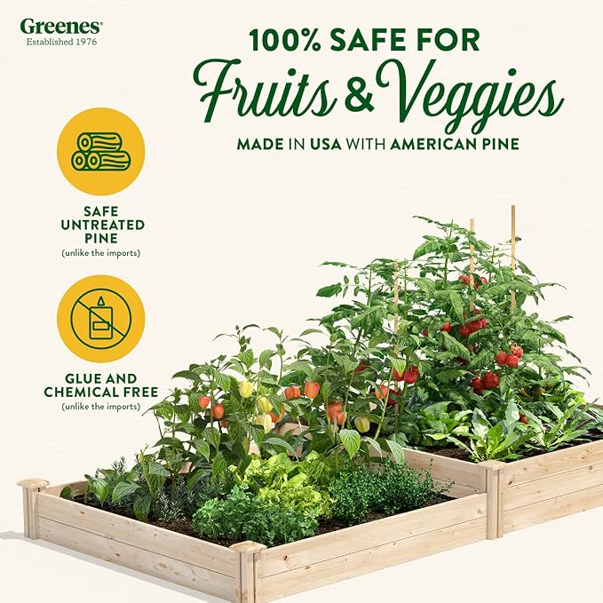Greenes Fence Original Pine Raised Garden Bed, 4' x 8' x 7-10.5" - Made in USA with American Pine