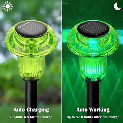 Priddop Solar Halloween Lights Outdoor Waterproof 8 Pack Green LED Mushroom | Yard Pathway Garden Decorative Patio Landscape Path Walkway Spike Pattern Acrylic Cap ABS Stake Outside Halloween Decor