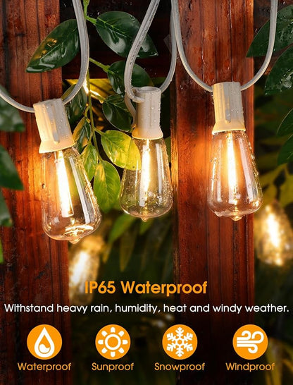 Larkvue 50FT(2x25FT) Outdoor String Lights, Patio Lights with 20+2 LED Dimmable Waterproof ST38 Vintage Bulbs for Wedding Garden Party Decor, White