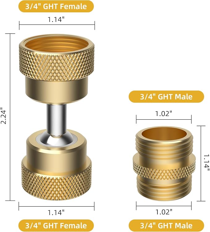 2 Pack Swivel Metal Garden Hose Adapter, 3/4" Hose-Protect with 4 Adapters | Brass Pipe Kink Protection, 3/4" Male Connectors, Outdoor Faucet to Garden Hose, Dual Female Big Angle Rotation at Both Ends